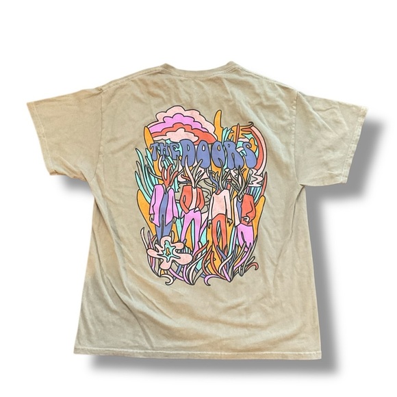 The Doors Vintage Green Washed Out Mushroom Crewneck Short Sleeve Bank Tee - Picture 2 of 4